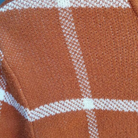 Ann Taylor Factory Pumpkin & White Plaid Cardigan Sweater Medium - Picture 6 of 10